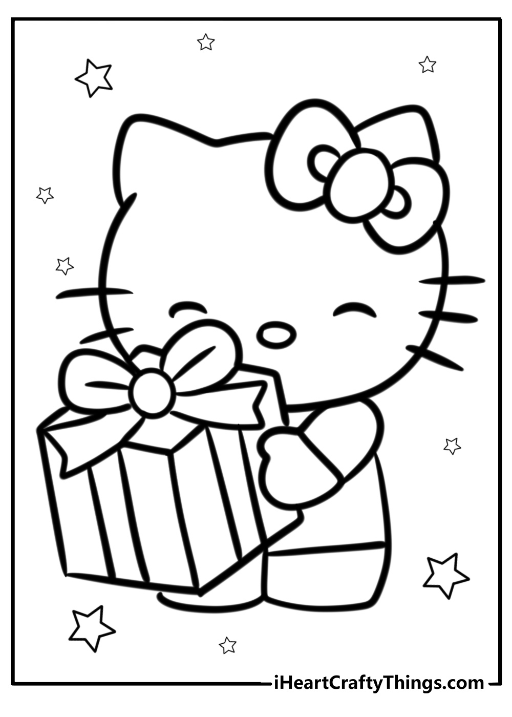 Hello kitty with a gift box fun coloring sheet