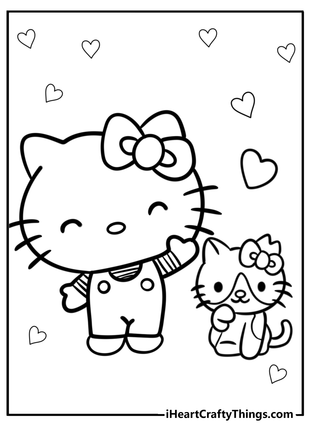 Hello kitty with her pet cat cute coloring sheet for kids