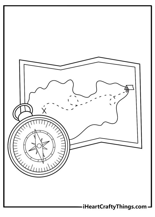 map and compass route planning camping coloring page easy download