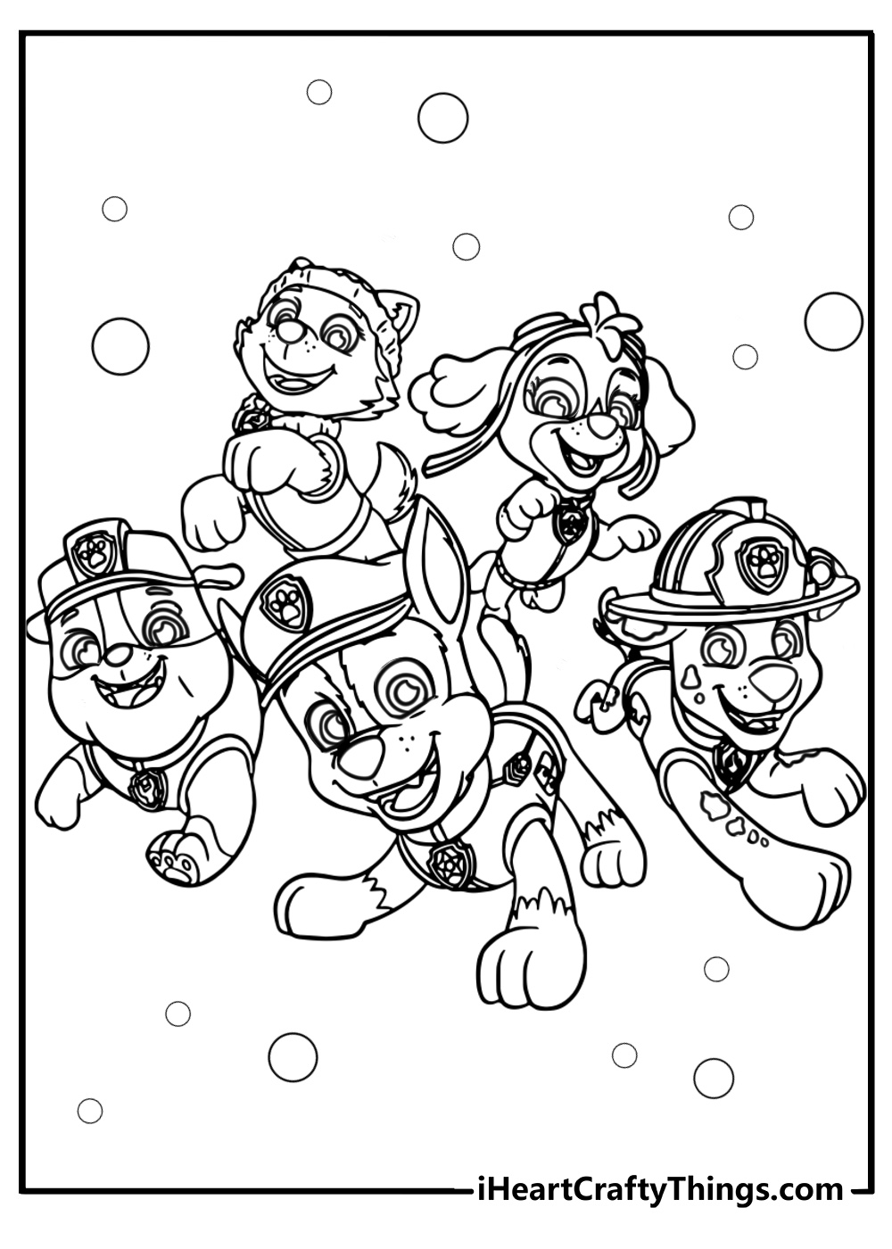 Paw patrol pups in action coloring page