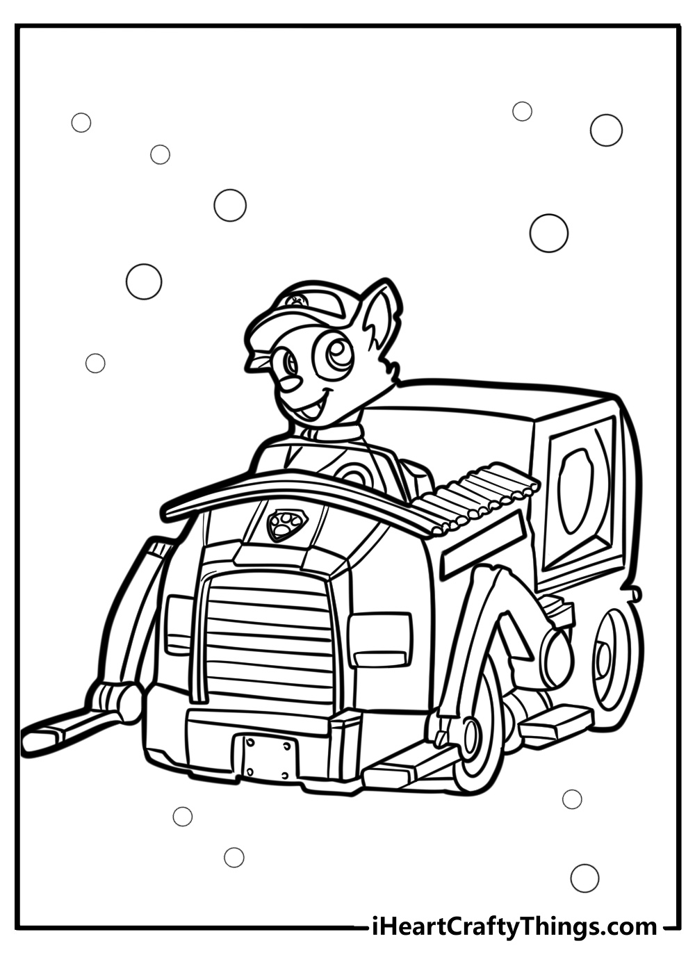 Rocky with his recycling truck detailed coloring sheet