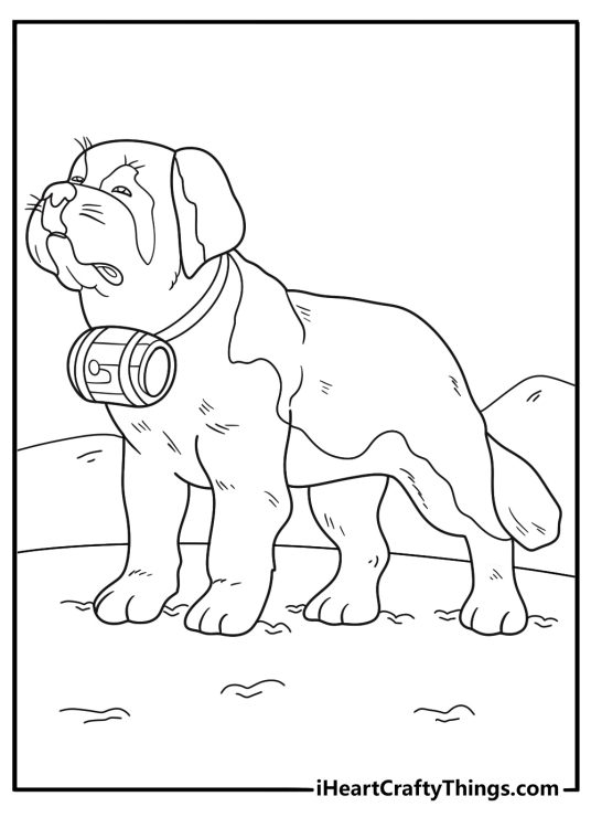 saint bernard with rescue barrel in alpine peaks