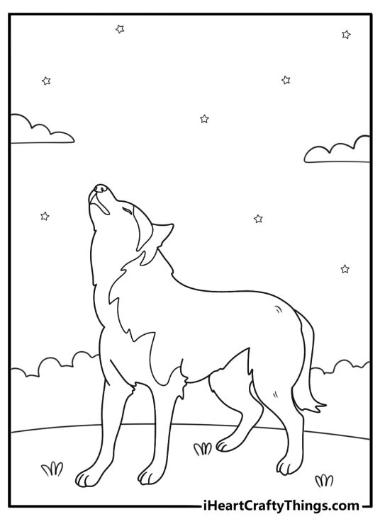 siberian husky howling under a starry night sky