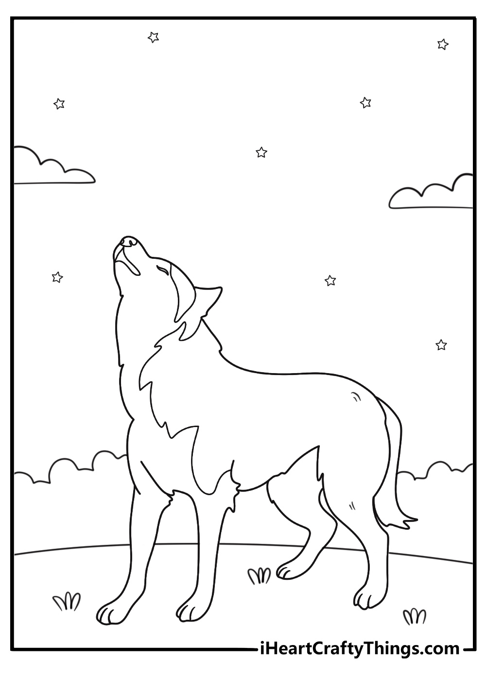 siberian husky howling under a starry night sky
