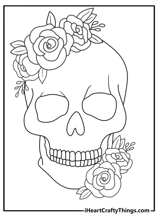 skull with flowers coloring page