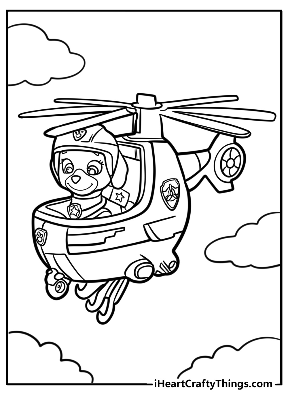 Skye in her helicopter free printable coloring page