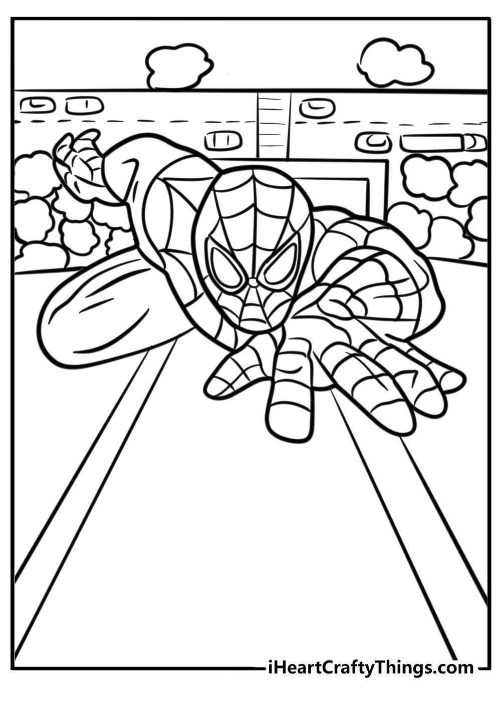 Spiderman climbing a wall simple coloring sheet