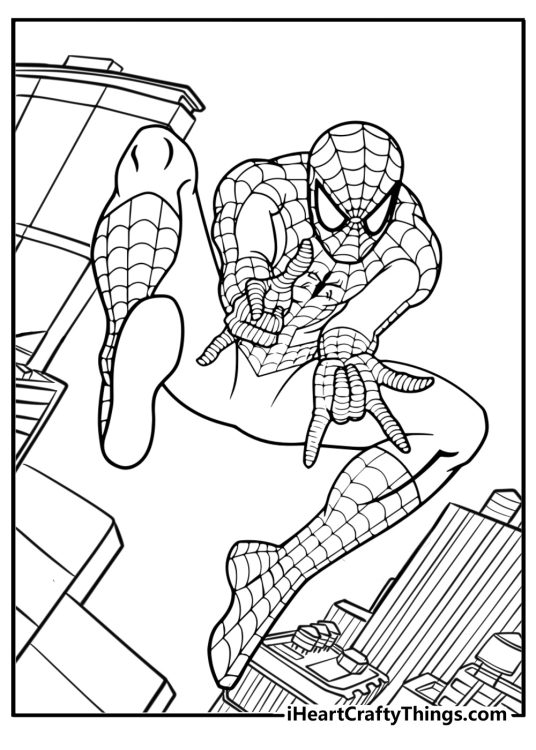 Spiderman in action pose printable coloring page