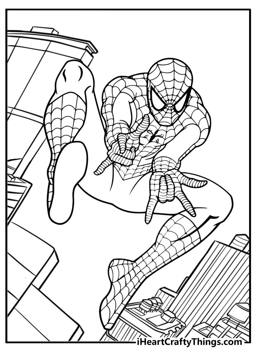 Spiderman in action pose printable coloring page