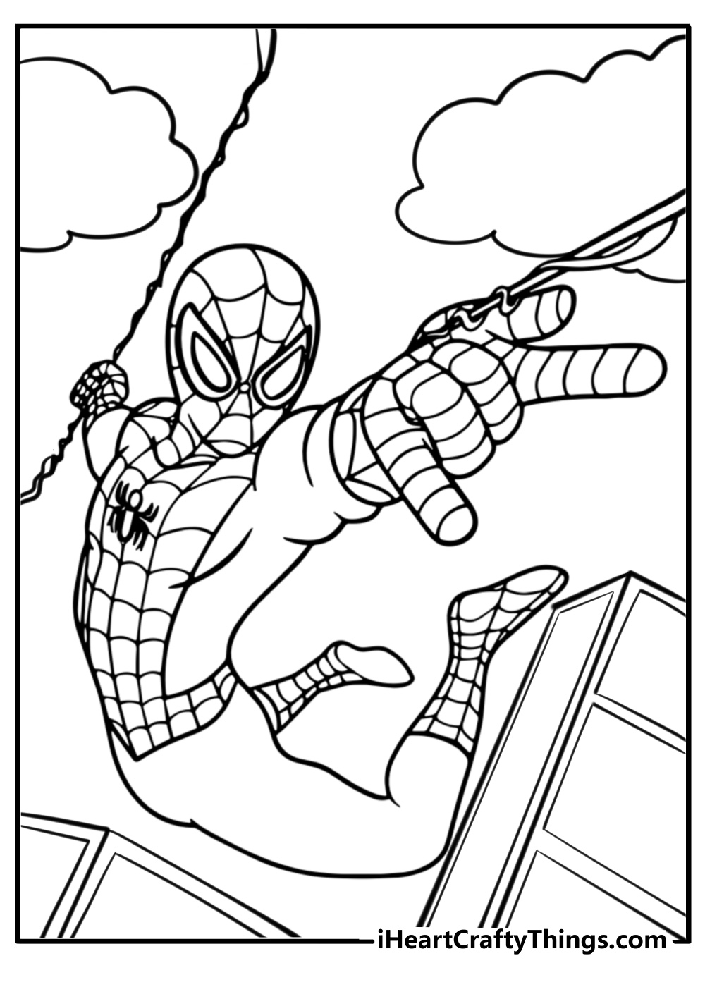 Spiderman shooting webs from his hands free coloring page