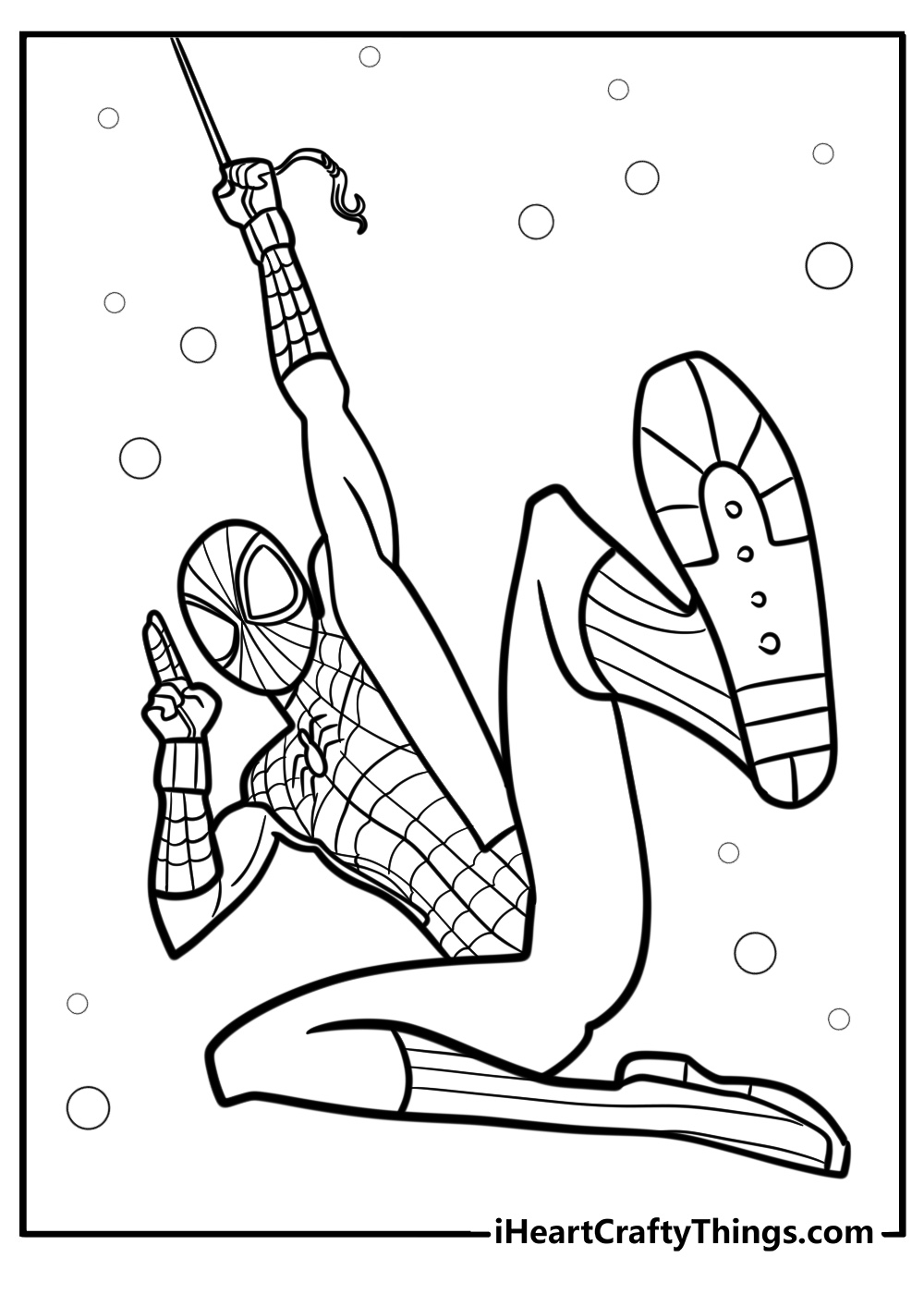 Spiderman using his web shooter coloring sheet