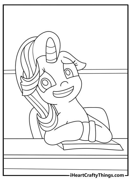 unicorn my little pony coloring page with Starlight Glimmer teaching magic in a classroom