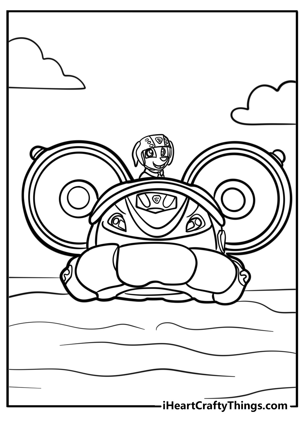 Zuma riding his hovercraft printable coloring sheet