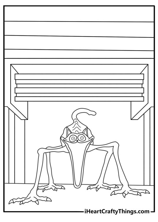 A dark ventilation shaft frames CatNap in this spooky coloring page