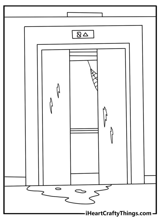 A haunted elevator with open doors makes this scary printable