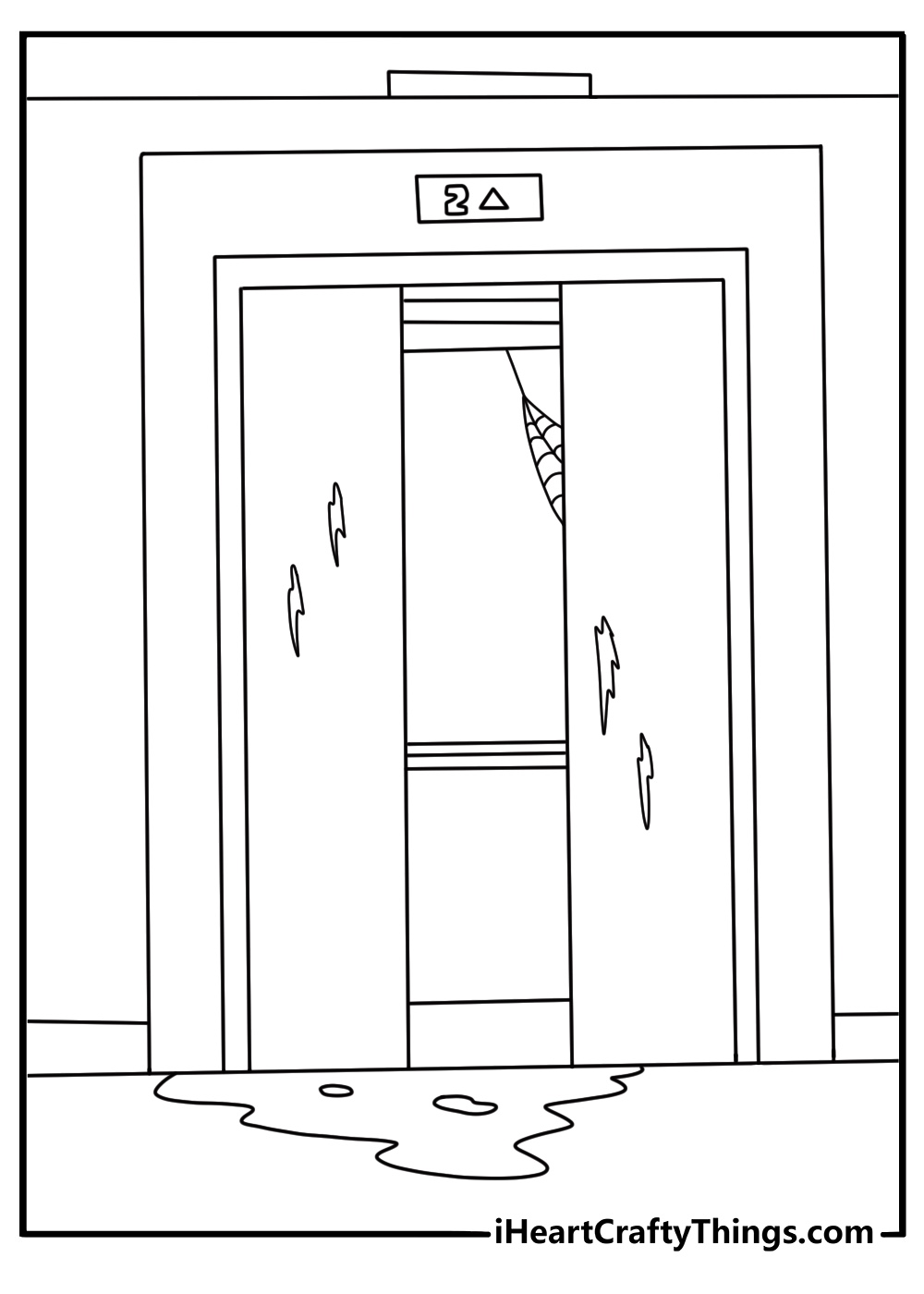 A haunted elevator with open doors makes this scary printable