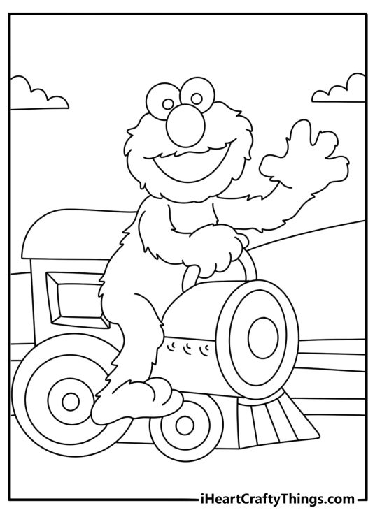 A toy train circles Elmo in this fun Sesame Street coloring sheet