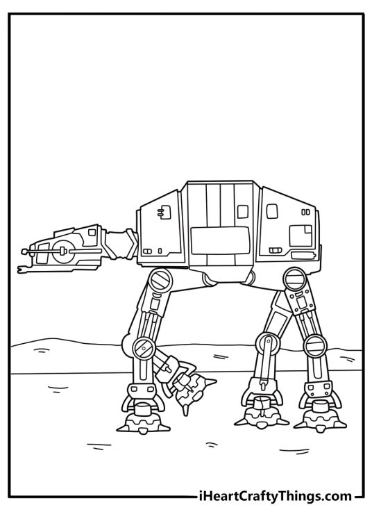 AT AT walker marching on Hoth snow field easy Star Wars coloring page for kids