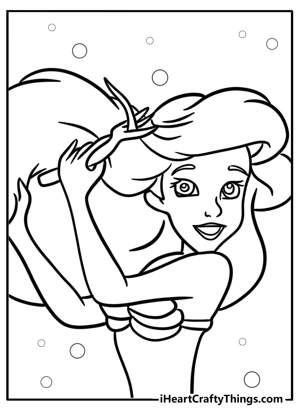 Ariel brushing her hair with a dinglehopper coloring sheet