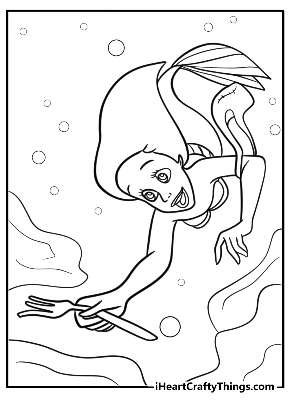 Ariel exploring a sunken ship printable coloring sheet