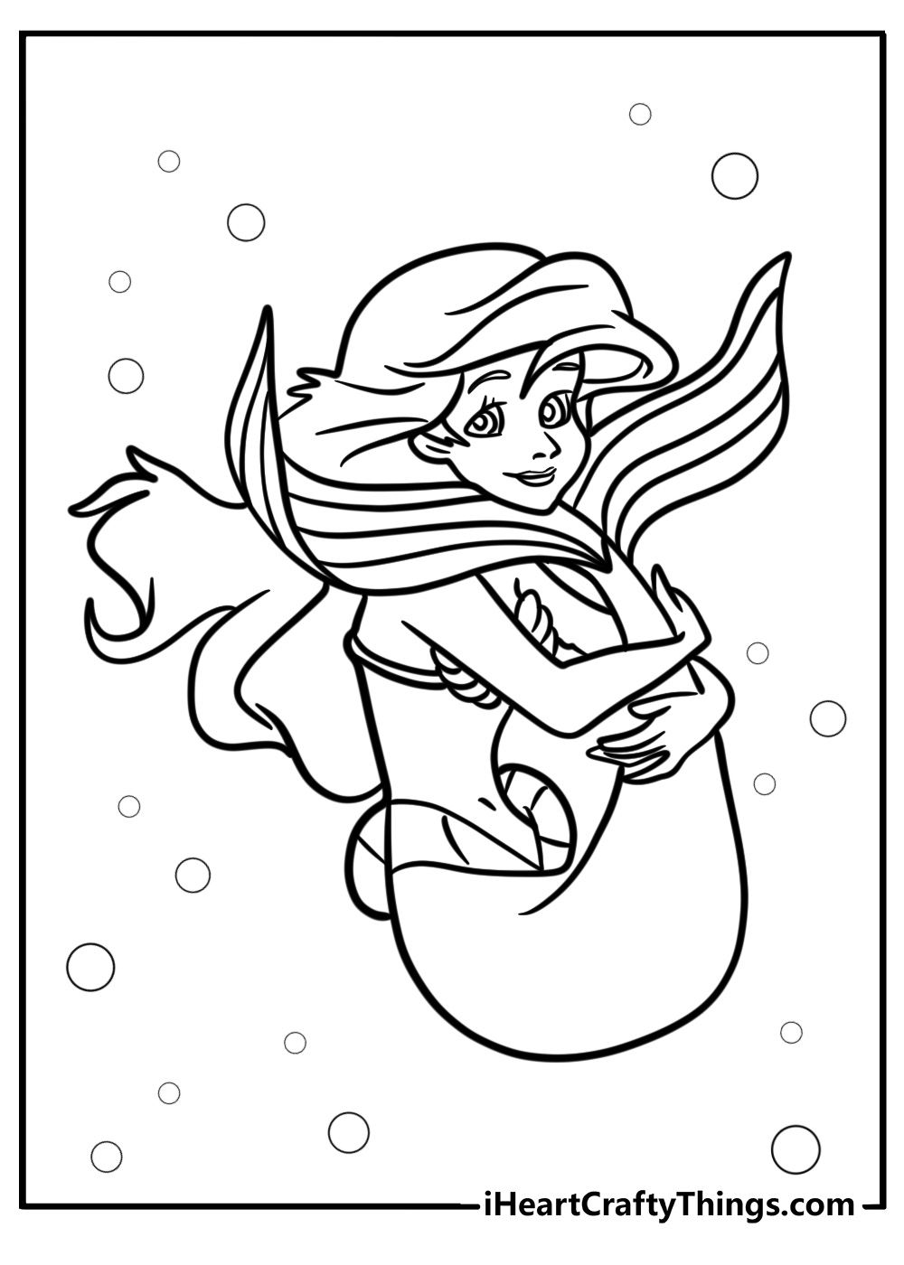 Ariel in her mermaid tail coloring page for kids