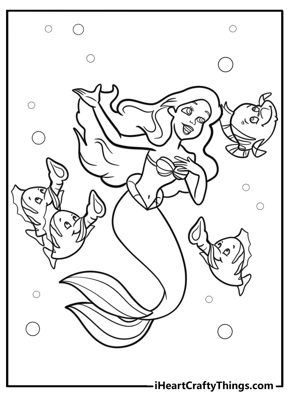 Ariel singing on the shore printable coloring sheet