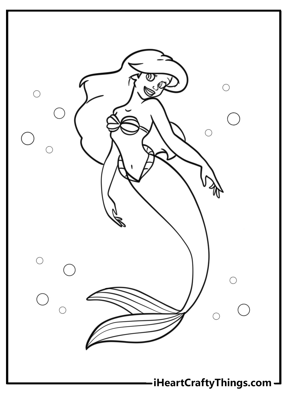 Ariel swimming under the sea coloring page