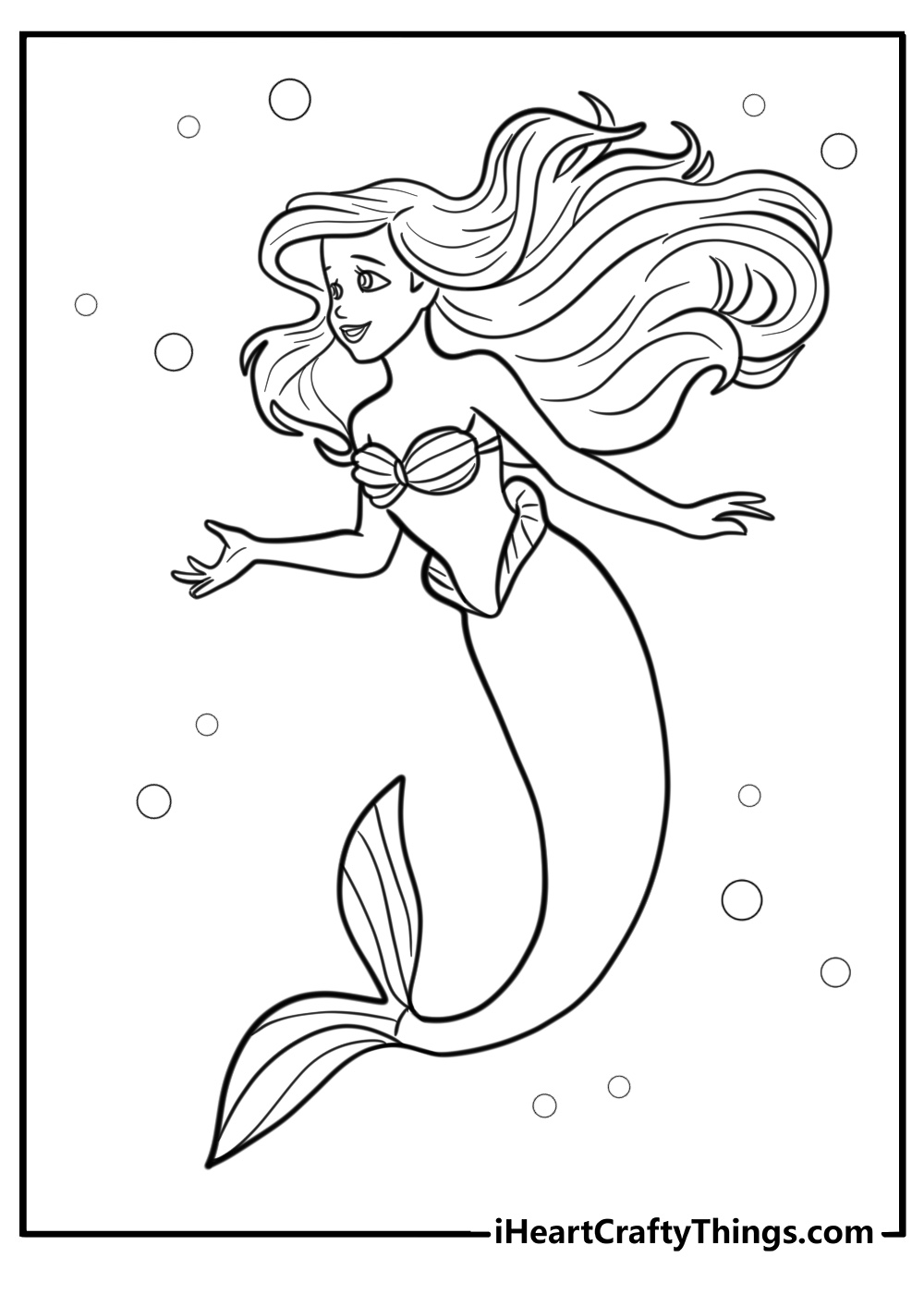 Ariel with her long flowing hair coloring sheet