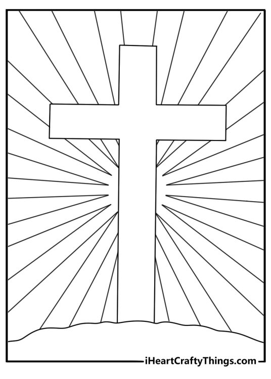 Bible verse coloring page for adults with cross on hill and sun rays
