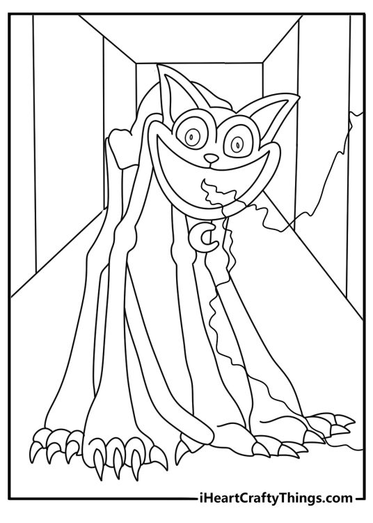 CatNap coloring page showing red sleep gas drifting through a hallway