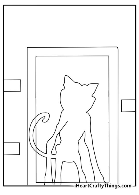 CatNap coloring pages scene featuring his silhouette behind a glass window