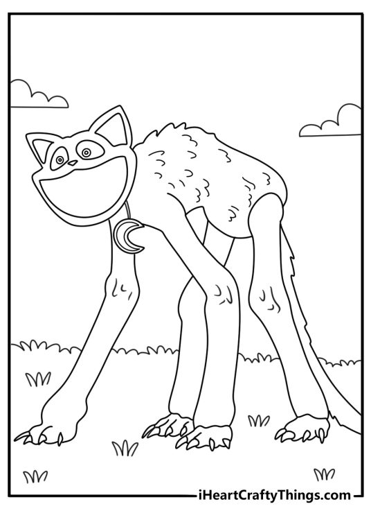 Detailed CatNap coloring sheet featuring long limbs and pointed ears