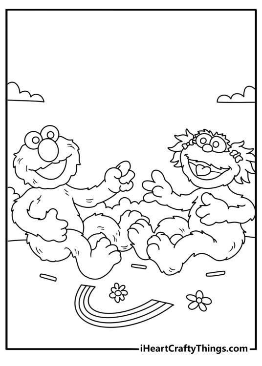 Elmo and Zoe play with sidewalk chalk in this easy coloring page
