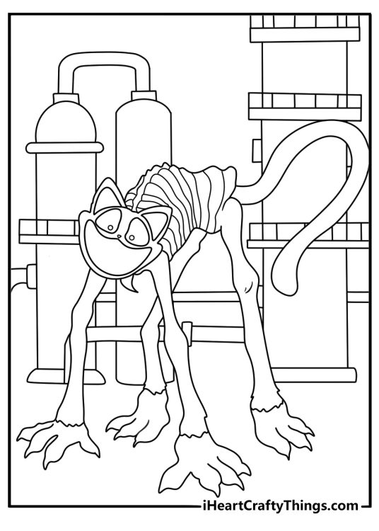 Free CatNap printable featuring his long tail beside factory pipes