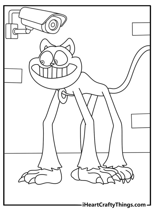 Free printable CatNap sheet showing the purple cat near a security camera