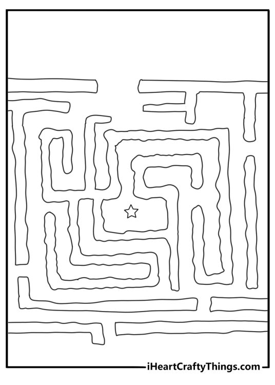 Hard coloring page for adults with maze pattern and hidden stars