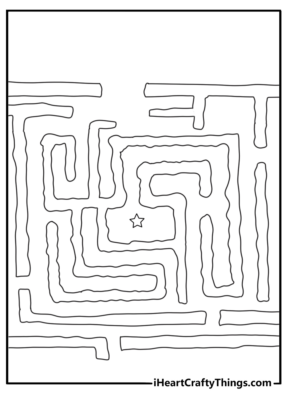 Hard coloring page for adults with maze pattern and hidden stars
