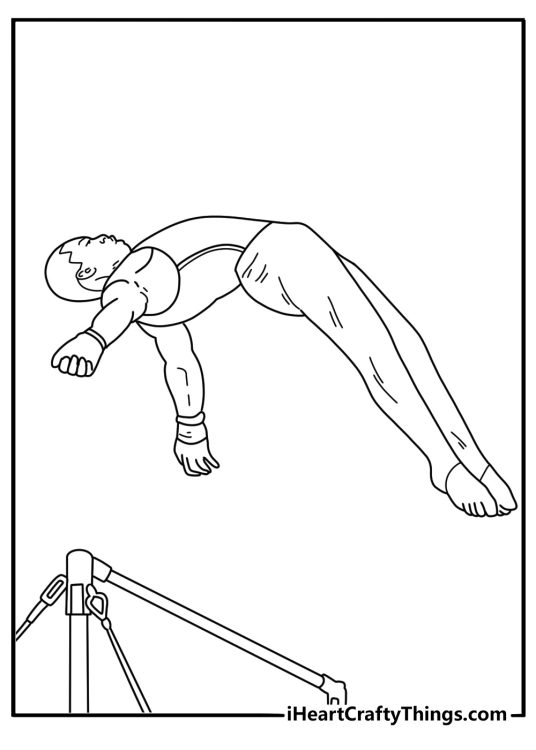 Hard gymnastics coloring pages featuring high bar release move