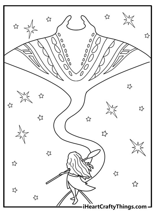 Moana coloring pages printable with Moana meeting Grandma Tala as a manta ray