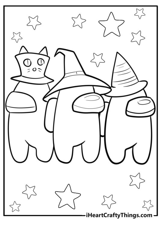 Among us coloring pages with hats