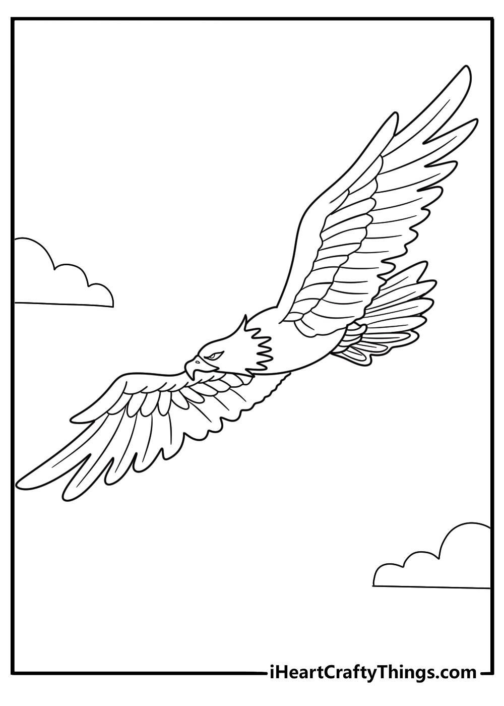 animal coloring page showing an eagle flying in the sky