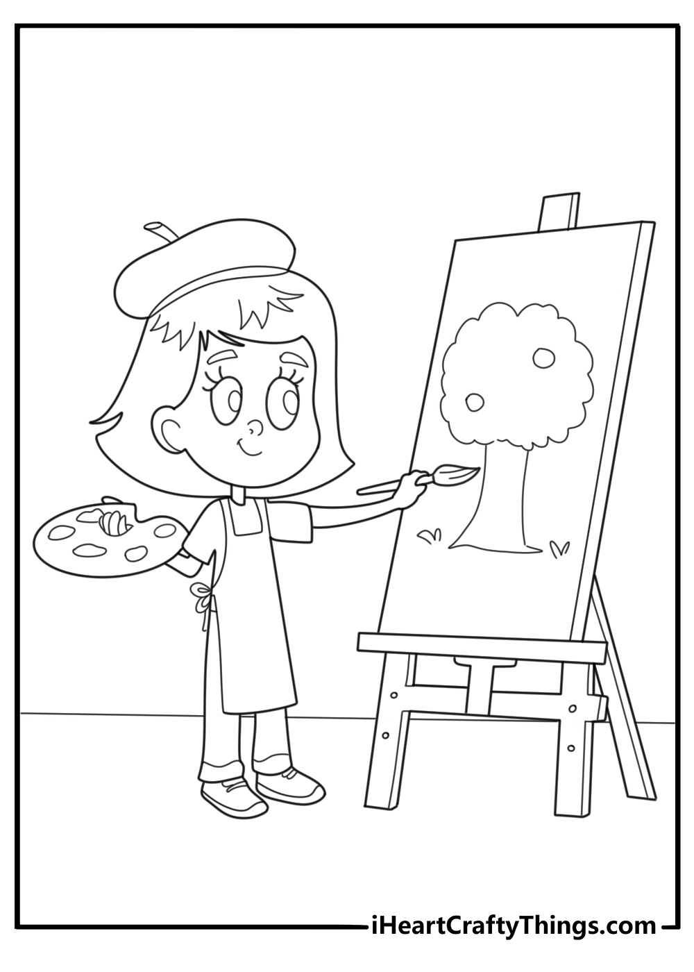 art back to school coloring page showing children painting on easels