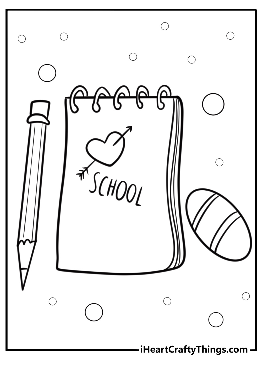 Back to school supplies like pencils and notebooks coloring page