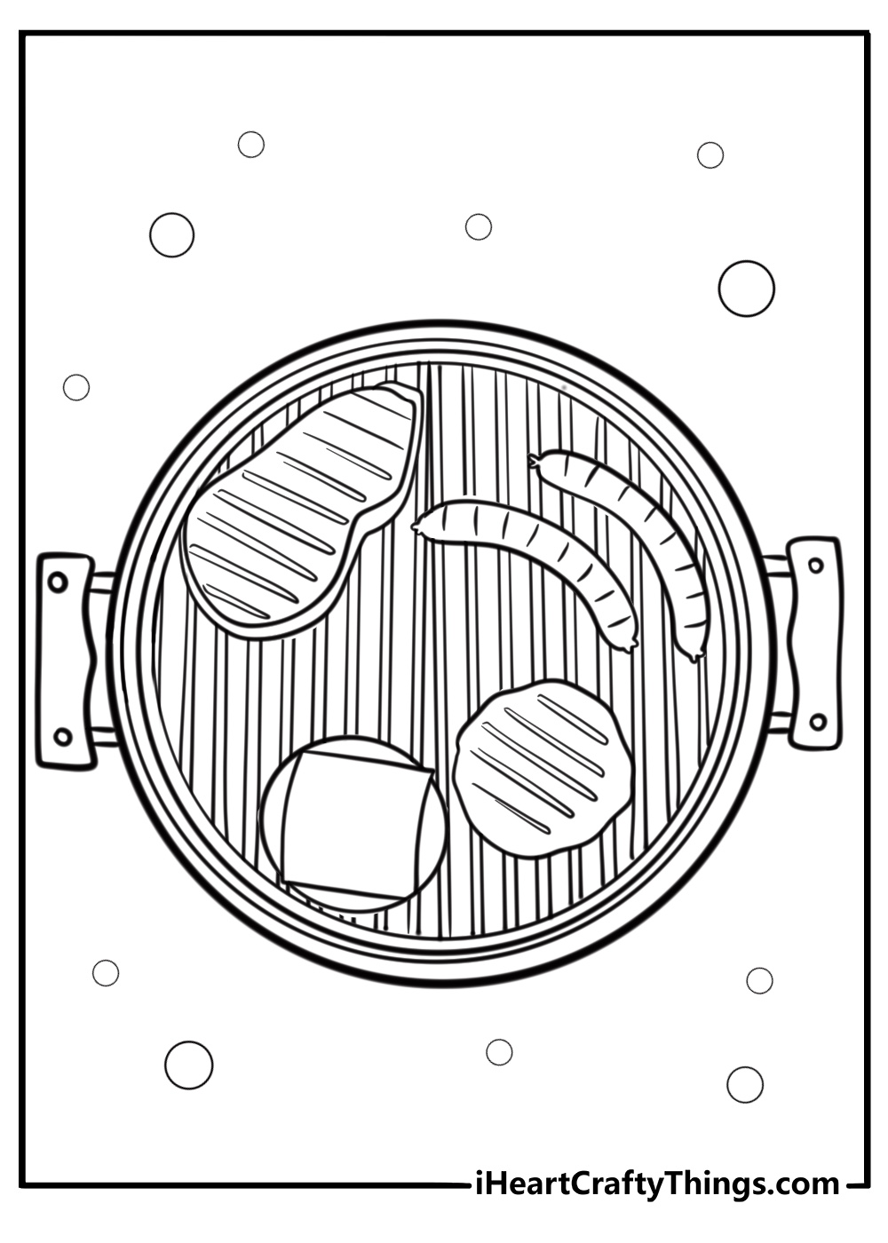 Barbecue grill with hot dogs and burgers coloring page