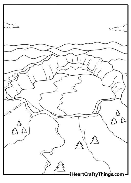 caldera lake coloring page dormant volcano with round water inside the crater
