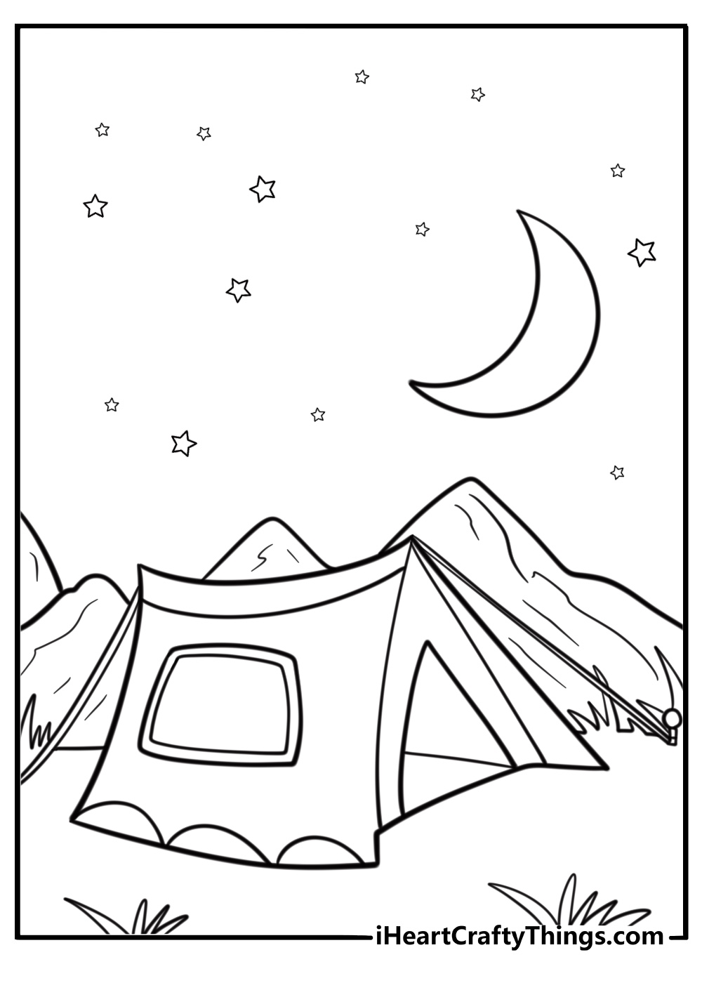 Camping tent under a clear night sky coloring page
