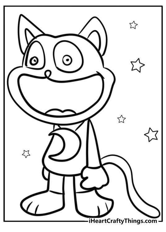 Coloring image featuring CatNap looking crazy while standing with mouth opened widely