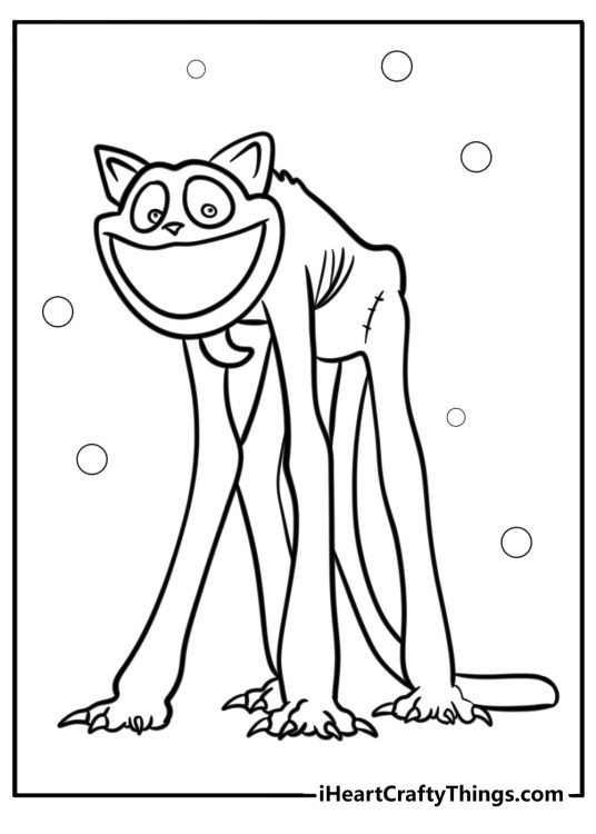 CatNap-themed printable featuring terrifying monstrous CatNap with circles in the background