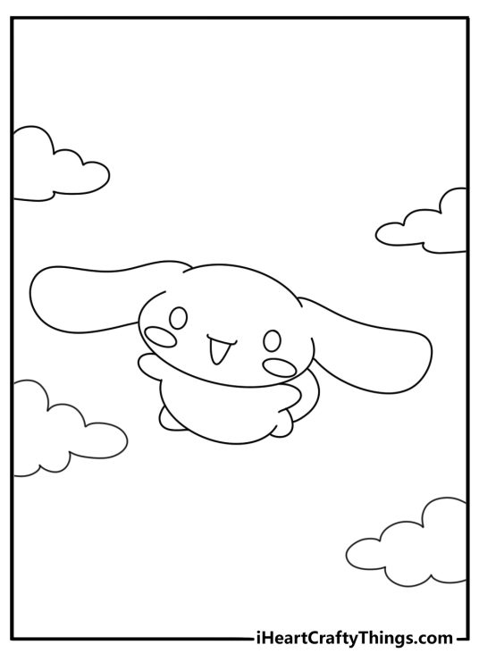 cinnamoroll coloring page showing the cute puppy flying with his long ears