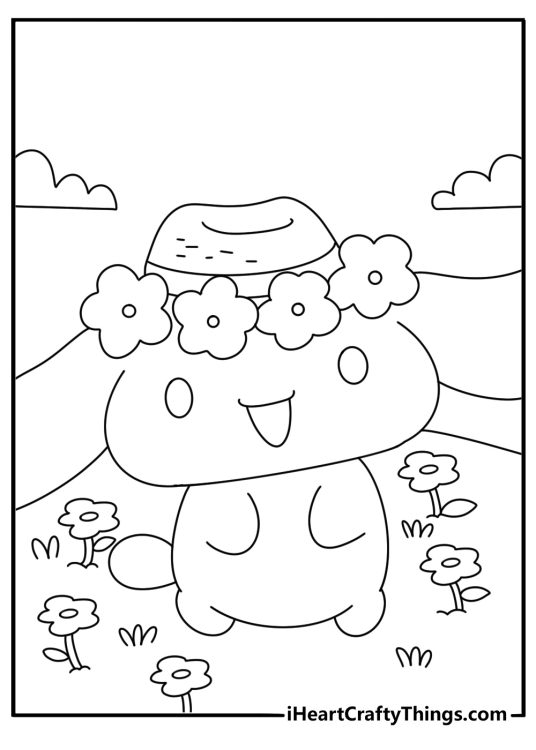 cinnamoroll coloring pages scene featuring mocha wearing her favorite flower accessory